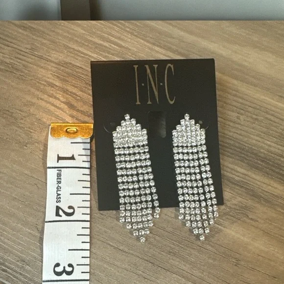 INC International Concepts Rhinestone Fringe Drop Earrings – Silver Statement - Picture 4 of 6